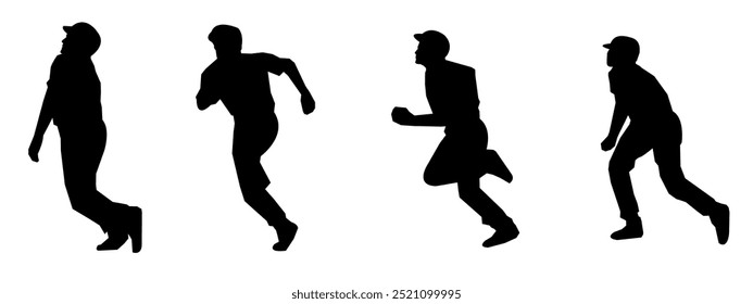 Silhouettes of baseball players arranged in different poses. Vector, Icon, Illustration.