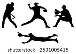 Silhouettes, Baseball Players Silhouettes, Collection, Sport, Silhouette, Lifestyle, Isolated, Character, Ball, Black, Vector illustration