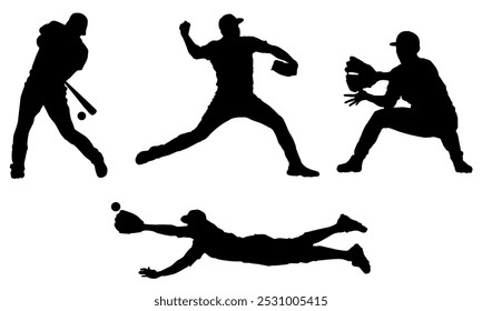 Silhouetten, Baseball-Spieler Silhouetten, Sammlung, Sport, Silhouette, Lifestyle, Einzeln, Charakter, Ball, Schwarz, Vektorgrafik