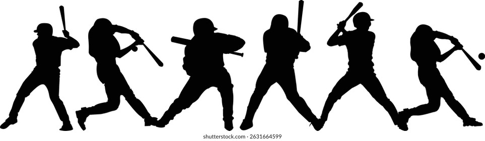 Silhouettes of Baseball Players Swinging Bats – Dynamic Sports Vector Illustration