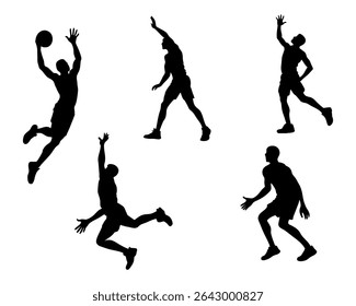 Silhouettes of basketball players in action playing team sport vector illustration