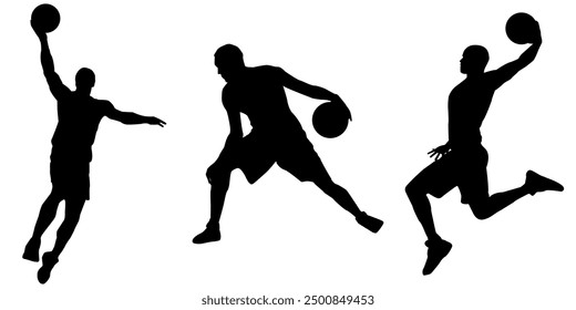 Silhouettes, Basketball Players Silhouettes, Basketball, Collection, Silhouette, Jump, Run, Ball, Lifestyle, Playoff, Dynamic, Player, Isolated, Vector Illustration