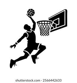 Silhouettes of basketball players for sports themed graphic design projects.