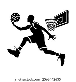 Silhouettes of basketball players for sports themed graphic design projects.