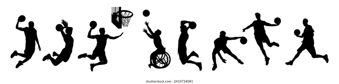 Silhouettes of basketball players vector on white