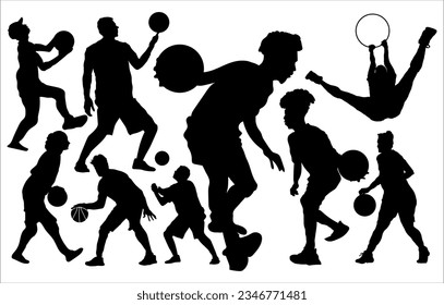 silhouettes and basketball vector set of players basketball silhouette,basketball sports,basket ball,basketball team