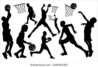 silhouettes and basketball vector set of players basketball silhouette,basketball sports,basket ball,basketball team