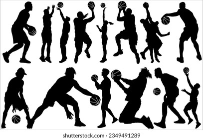 Silhouetten und Basketball-Vektorset von Spielern Basketballsilhouette, Basketballsport, Basketball- und Basketballmannschaft