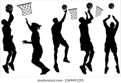 silhouettes and basketball vector set of players basketball silhouette,basketball sports,basket ball,basketball team