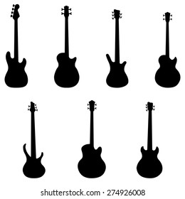Silhouettes of bass guitars vector set