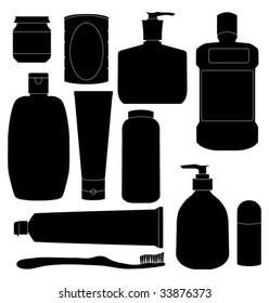 Silhouettes of Bathroom Items (soap, toothpaste, deodorant, creams)