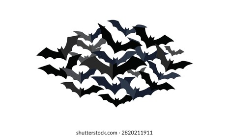 silhouettes of bats flying in night sky with moonlight shining and clouds creating a spooky scene perfect for Halloween or nocturnal wildlife themes