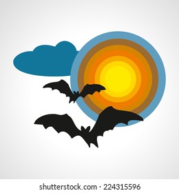 Silhouettes of bats on full moon halloween symbol - vector illustration