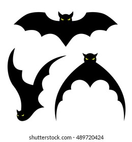 Silhouettes of bats in three versions. Decoration for Halloween.