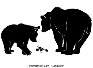 silhouettes of bears isolated on white background