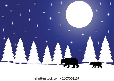 Silhouettes de osos sobre el fondo del bosque.