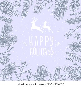 Silhouettes beautiful branch tree fir, pine. Vector illustration. Holiday winter card