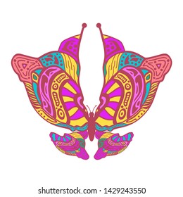 Silhouettes of the beautiful butterfly. Zentangle for tattoo in boho, hipster style. Ornamental tribal illustration