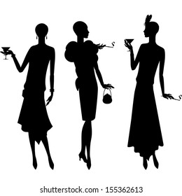 Silhouettes of beautiful girl of 1920s style.