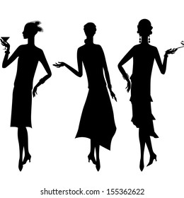 Silhouettes of beautiful girl of 1920s style.