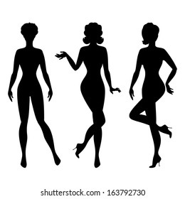 Silhouettes of beautiful pin up girls 1950s style.