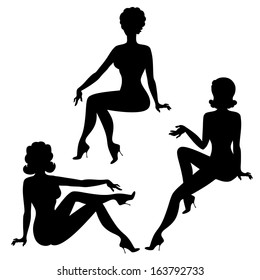 Silhouettes of beautiful pin up girls 1950s style. svg