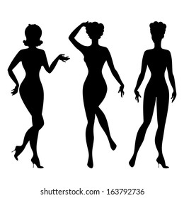 Silhouettes of beautiful pin up girls 1950s style.