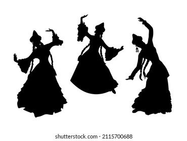 Silhouettes of a beautiful woman girl east dance national oriental dance. Vector illustration.