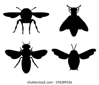 Silhouettes of bees, vector