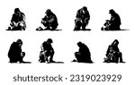 Silhouettes of beggars and homeless people