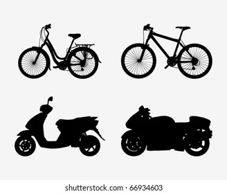 Silhouettes of bicycle and motorcycle in vector