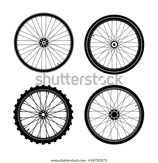自転車の車輪のシルエット ロードとマウンテンバイクの車輪とタイヤ 白い背景にベクターイラスト のベクター画像素材 ロイヤリティフリー