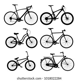 Silhouettes of bicycles set