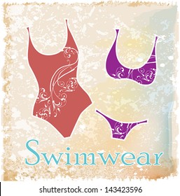 silhouettes of bikini with floral design