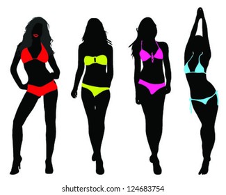 Silhouettes of bikini girls-vector