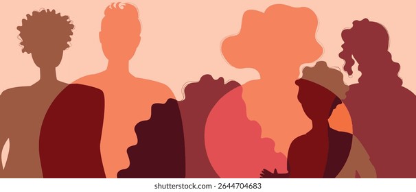 Silhuetas de pais BIPOC e filhos com parentes como uma grande família, ilustração de vetor de silhueta de cor como propaganda de fertilidade e autêntica Família