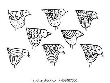  Silhouettes bird doodle set