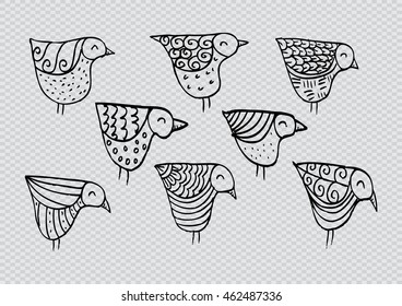  Silhouettes bird doodle set