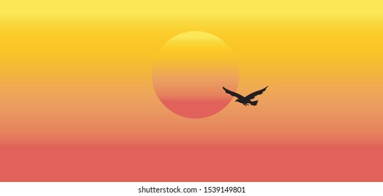 Silhouettes of birds flying in the orange sky At sunset, sunset time with Birds in the sky.The bird flew home.End of mission concept.