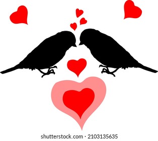 Siluetas de aves en elemento de diseño de amor