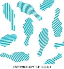 Silhouettes of birds from strips seamless pattern. Seamless animal print with birds. Trendy design for textile, cards, covers and other decorations. Vector illustration. Abstract geometric texture
