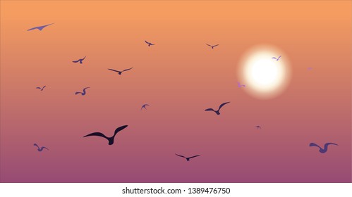 silhouettes of birds. swallows. vector. sky sun