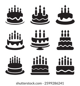 Silhouettes With Birthday Cake Design Set Vector illustration