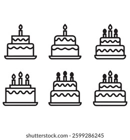 Silhouettes With Birthday Cake Design Set Vector illustration