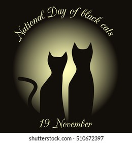 silhouettes of black cats on a background of the moon. drawing in honor of black cats in Italy