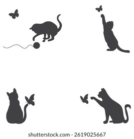 Silhouettes of black cats. Set of animal stickers. Large set. design eps 10 