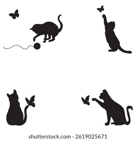 Silhouettes of black cats. Set of animal stickers. Large set. design eps 10 