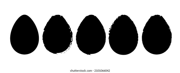 Silhouettes of black Easter eggs. Icons of different shapes of eggs. Set vector illustration. Simple icons of black Easter eggs isolated on white background.