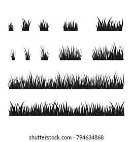 Silhouettes of black grass, vector set.