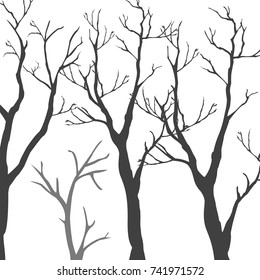 Silhouettes of Black Trees on white background. tree Pattern. Vector illustration